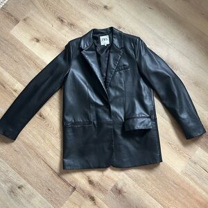 Zara Black Leather Blazer Jacket